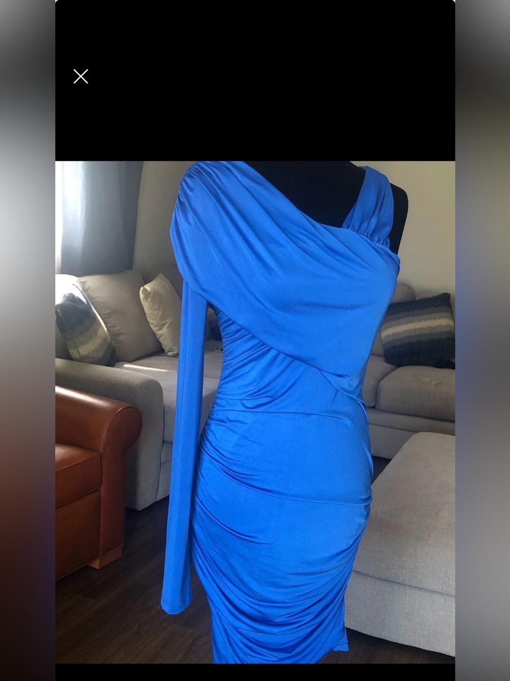 VENUS Royal Blue One-Shoulder Asymmetrical Ruched Dress Size Small